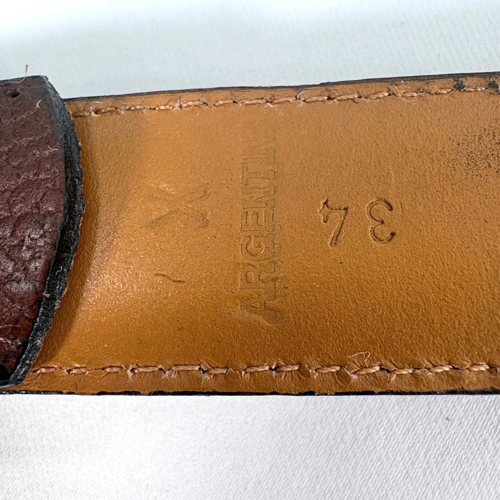 Polo Ralph Lauren Belt Brown Pebble Grain Leather Silver Buckle Mens 34 Vintage